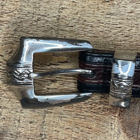 Onyx by Brighton Pinon Hills Inlay Lace Braided Leather Belt Black Brown Size 36 - Picture 3 of 12